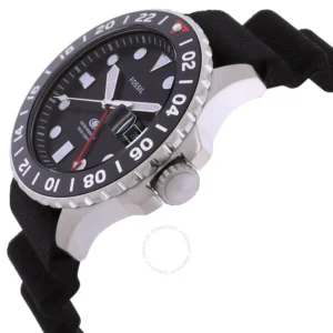 fossil gmt travel quartz black dial fs6036