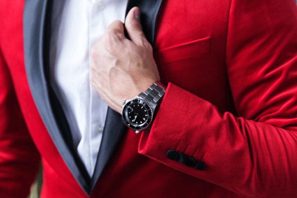 man in red tuxedo detail shot man in red tuxedo detail shot