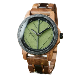 Wooden watch with leaf design