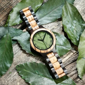 men's wood watch with genuine leaf, bobo bird watch, leaves face original wooden clock, engraved watch, anniversary custom gift