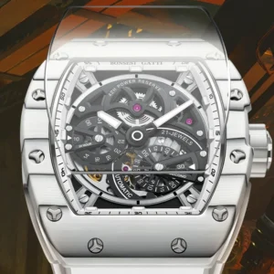 bonest gatti men's mechanical watch barrel shaped carbon fiber case rubber strap high end skeleton automatic watch