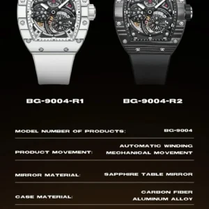 bonest gatti men's mechanical watch barrel shaped carbon fiber case rubber strap high end skeleton automatic watch