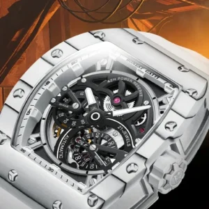 bonest gatti men's mechanical watch barrel shaped carbon fiber case rubber strap high end skeleton automatic watch