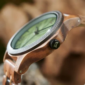 men's wood watch with genuine leaf, bobo bird watch, leaves face original wooden clock, engraved watch, anniversary custom gift