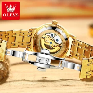 olevs 9901 mens watchluxury hollowing mechanical wristwatch waterproof luminous stainless steel fashion automatic watch for man