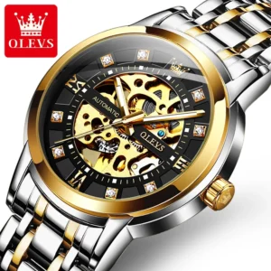 olevs 9901 mens watchluxury hollowing mechanical wristwatch waterproof luminous stainless steel fashion automatic watch for man