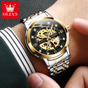 olevs 9901 mens watchluxury hollowing mechanical wristwatch waterproof luminous stainless steel fashion automatic watch for man