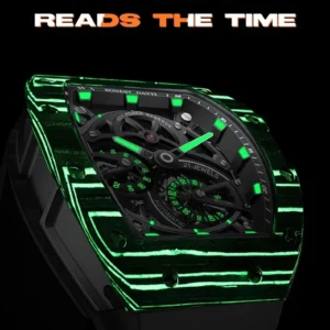 bonest gatti men's mechanical watch barrel shaped carbon fiber case rubber strap high end skeleton automatic watch