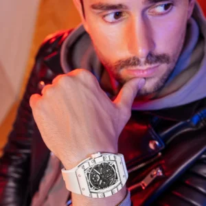 bonest gatti men's mechanical watch barrel shaped carbon fiber case rubber strap high end skeleton automatic watch