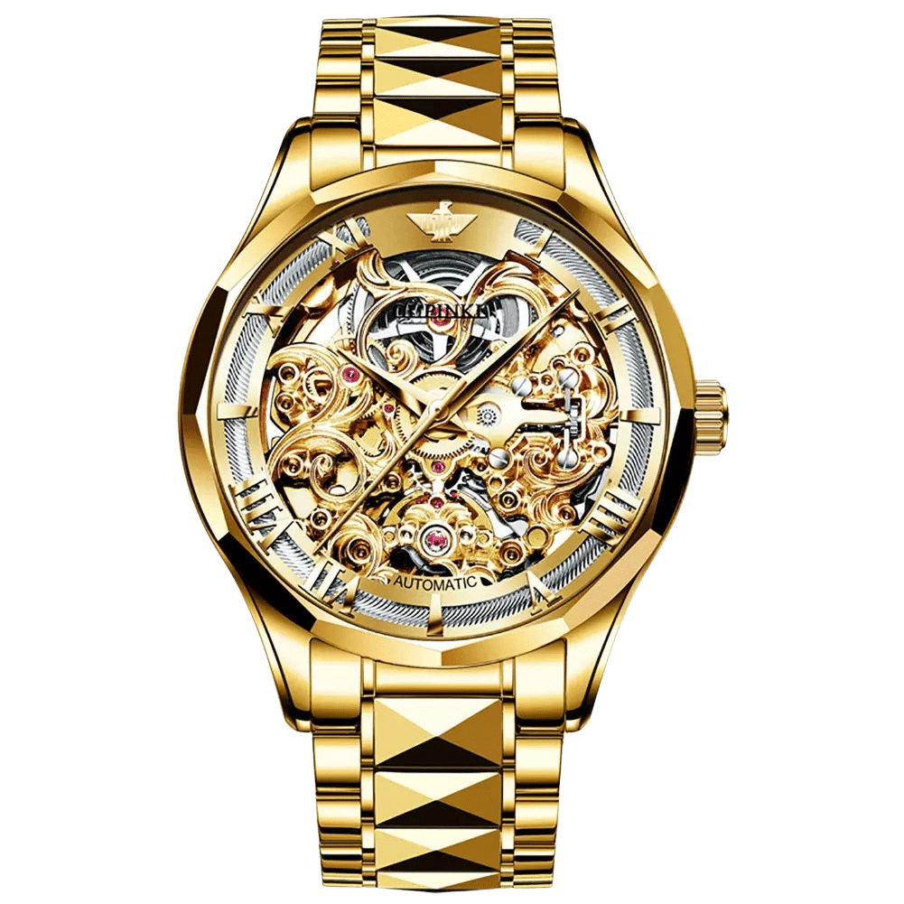 oupinke 3168 men's automatic skeleton watch Gold automatic skeleton watch