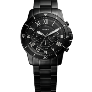 Black analog watch with Roman numerals