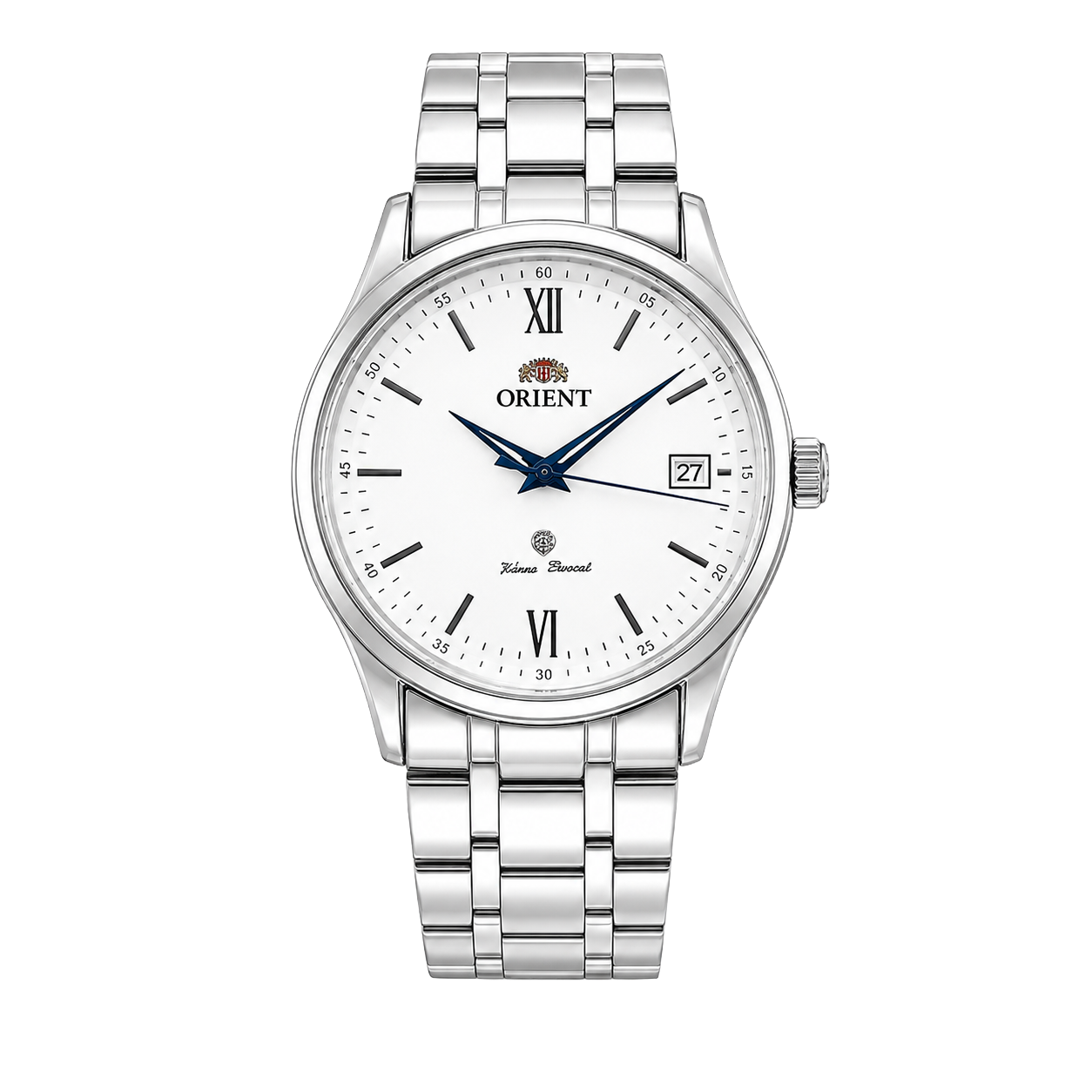 orient double lion classic automatic men’s watch silver/white White dial metal band watch