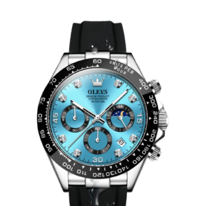 Blue chronograph watch with diamonds
