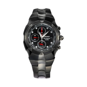 Black chronograph watch with alarm