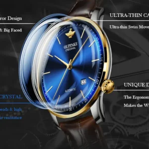 Blue dial automatic wristwatch
