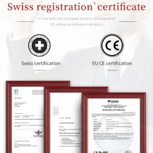Swiss and EU certifications shown