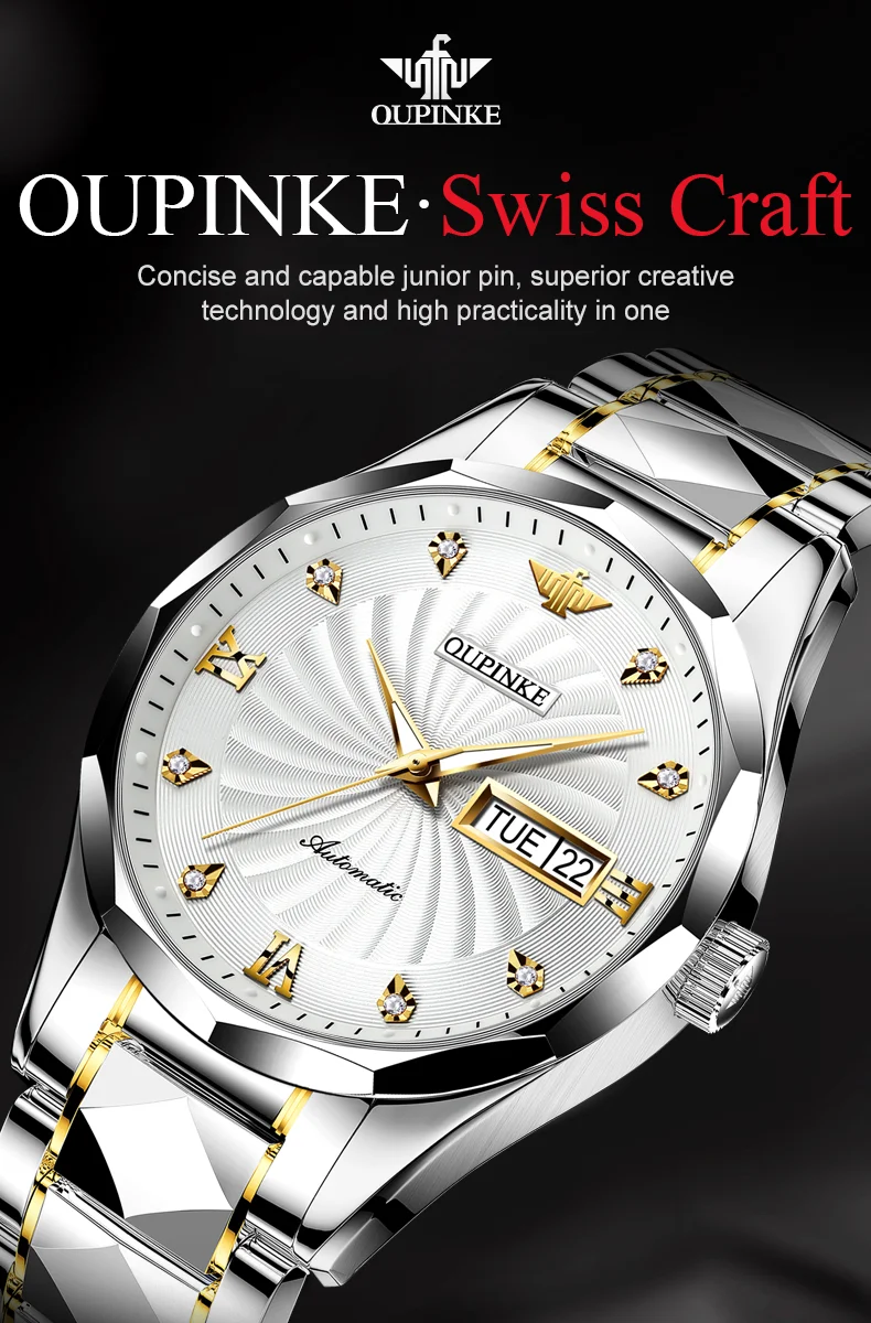 OUPINKE 3169 Men’s Automatic Tungsten Steel Watch