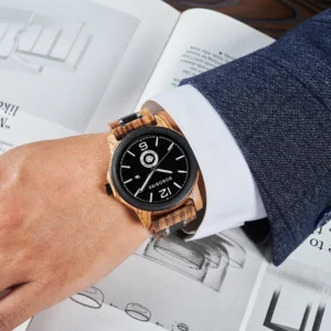 Wooden watch on wrist
