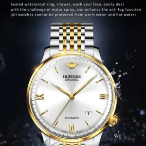 Waterproof watch with gold band