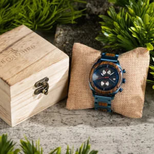Blue wood analog watch