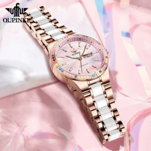 Rose gold watch with gems