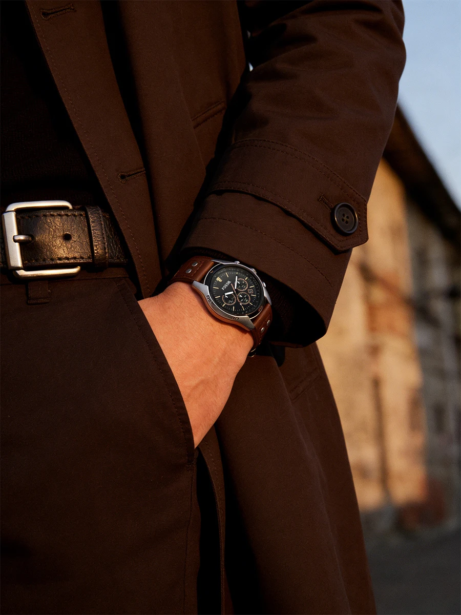fossil coachman ch2891 mens watch chronograph black dial genuine brown leather strap sport quartz wristwatches top luxury Man's watch on wrist