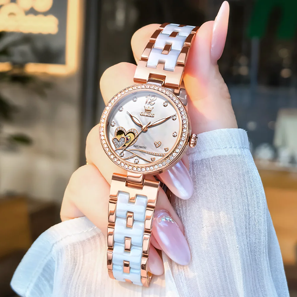olevs fashion ceramic skeleton women mechanical watches new luxury automatic watch ladies original waterproof lady wrist watch Luxury women's watch