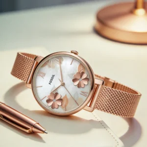 Rose gold floral watch