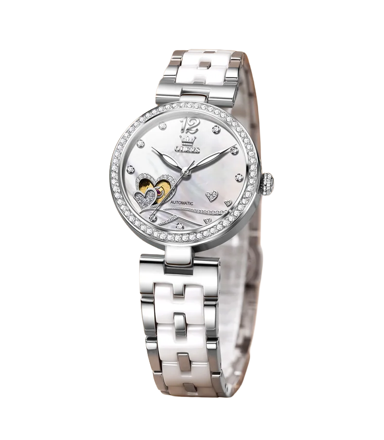 olevs fashion ceramic skeleton women mechanical watches new luxury automatic watch ladies original waterproof lady wrist watch Automatic watch with diamond bezel