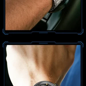 Luxury wristwatches on arm.