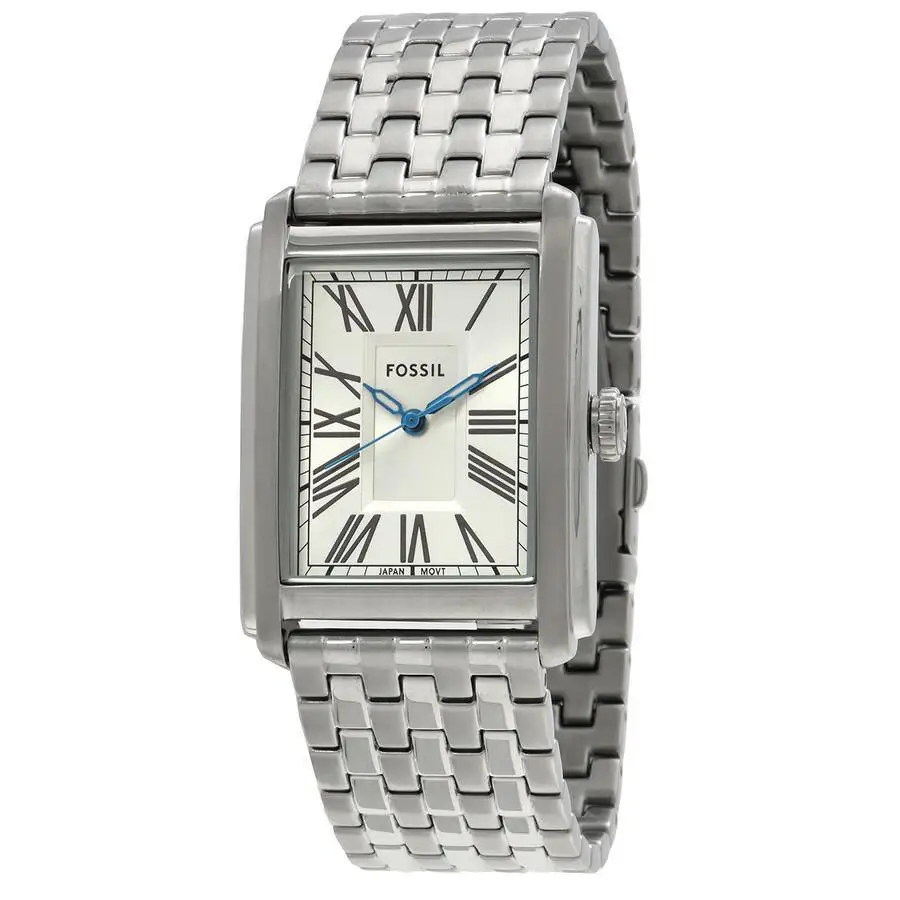 fossil | carraway quartz silver dial watch fs6008 Silver rectangular watch with Roman numerals