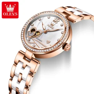 rose gold watch with hearts