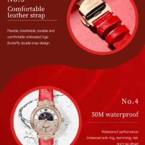 Red leather strap watch details