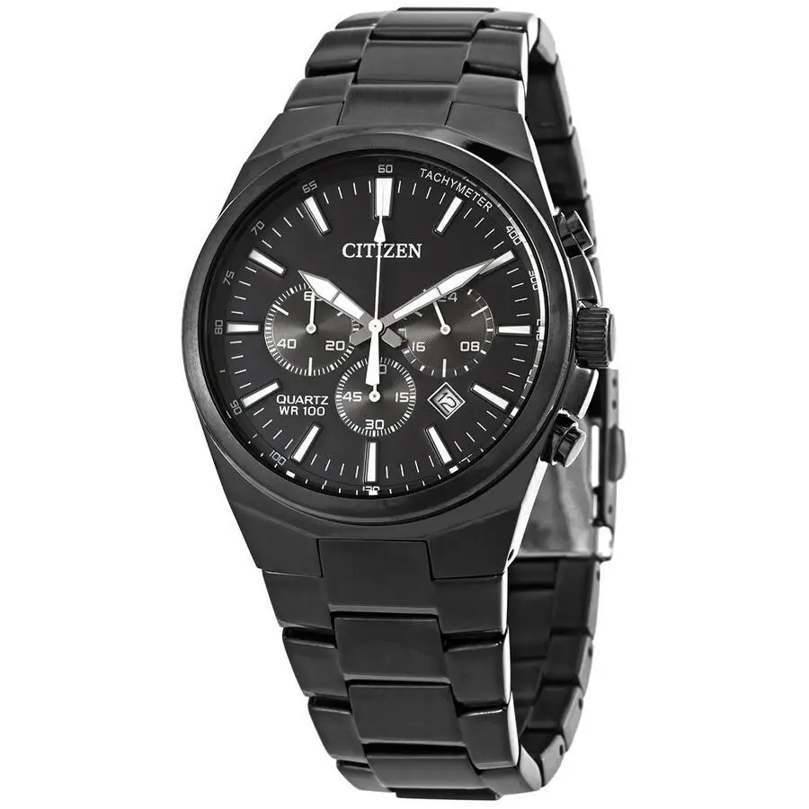 citizen | chronograph quartz black dial men's watch an8175 55e Black stainless steel chronometer watch