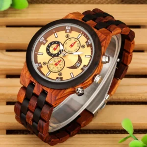 Wooden watch with gold dial