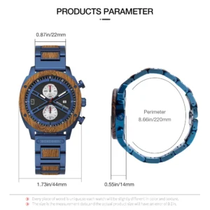 Blue wooden watch dimensions