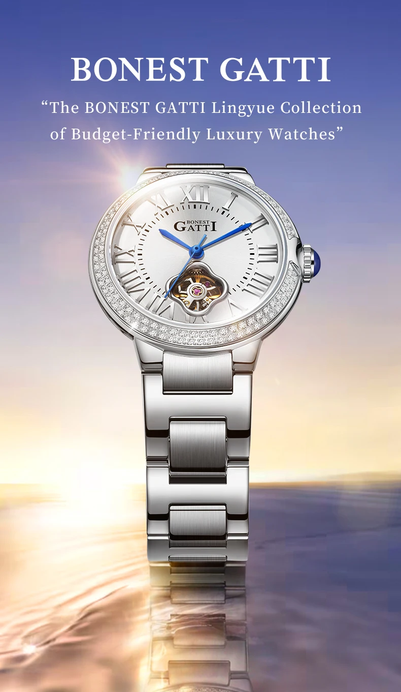 bonest gatti high quality watches women's automatic mechanical watch stainless steel round dial luminous waterproof wristwatch Luxury watch with diamonds