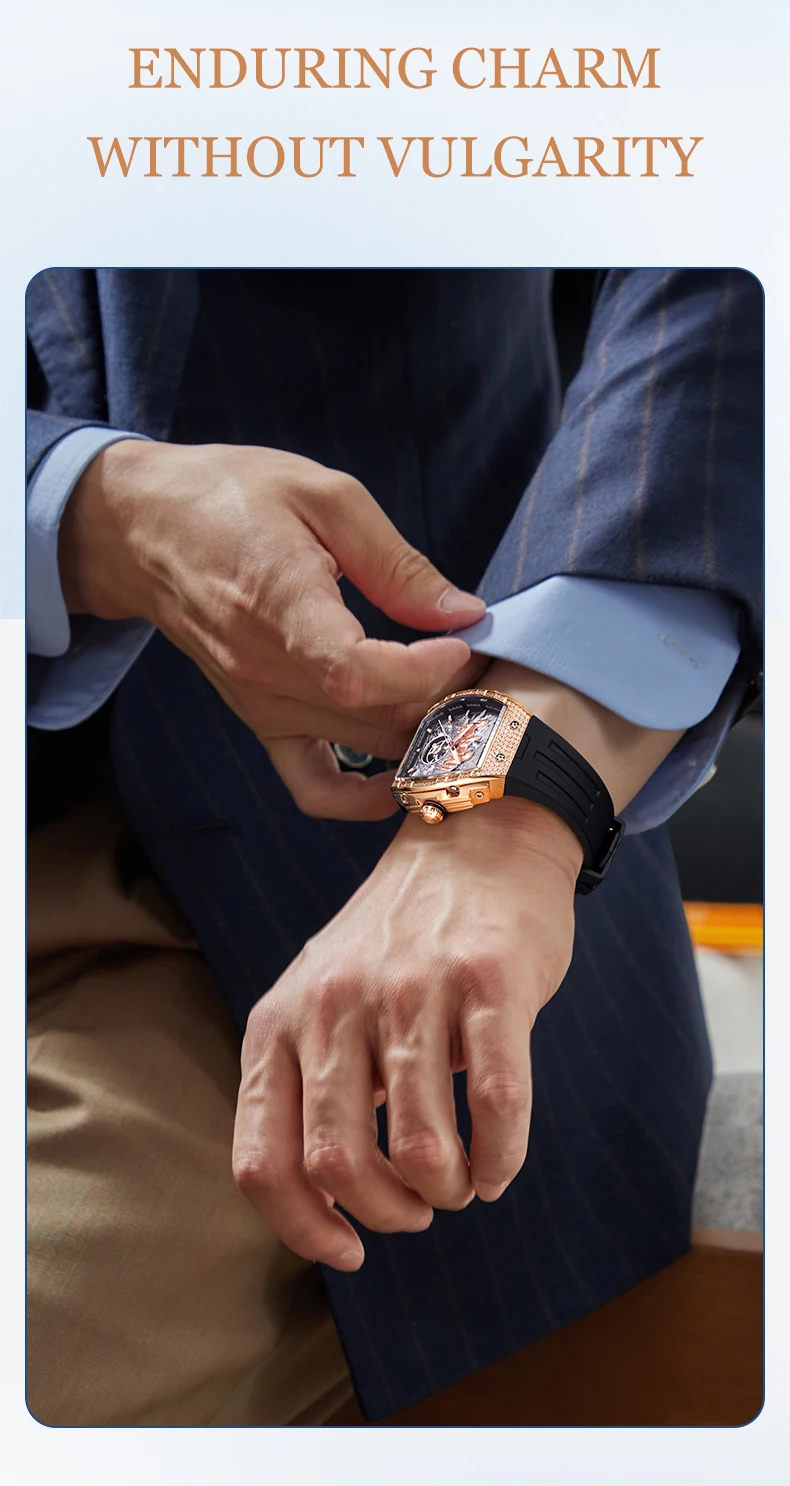 bonest gatti german automatic mechanical watch for men business fashion silicone strap luminous waterproof Man's rose gold watch