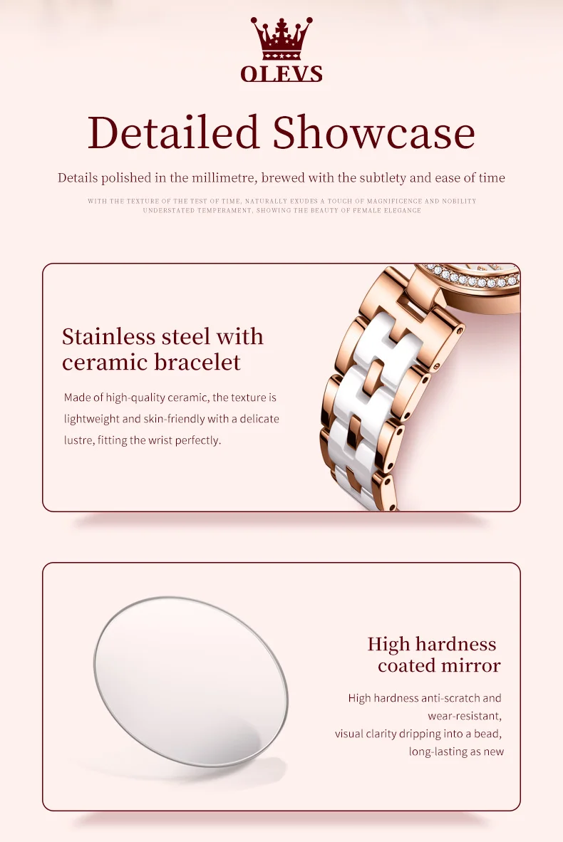 olevs fashion ceramic skeleton women mechanical watches new luxury automatic watch ladies original waterproof lady wrist watch Watch detail showcase