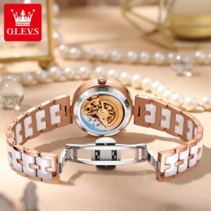 Rose gold automatic watch movement.