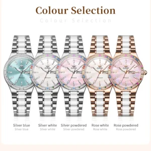 Five colourful watches displayed.