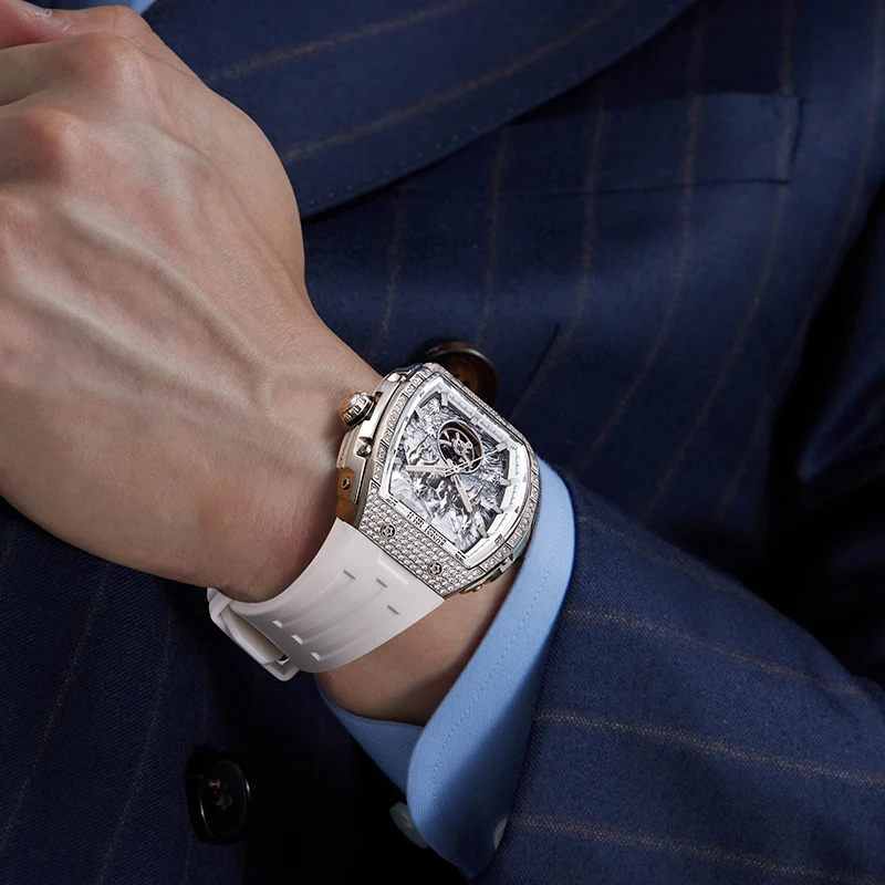 bonest gatti german automatic mechanical watch for men business fashion silicone strap luminous waterproof diamond watch on wrist