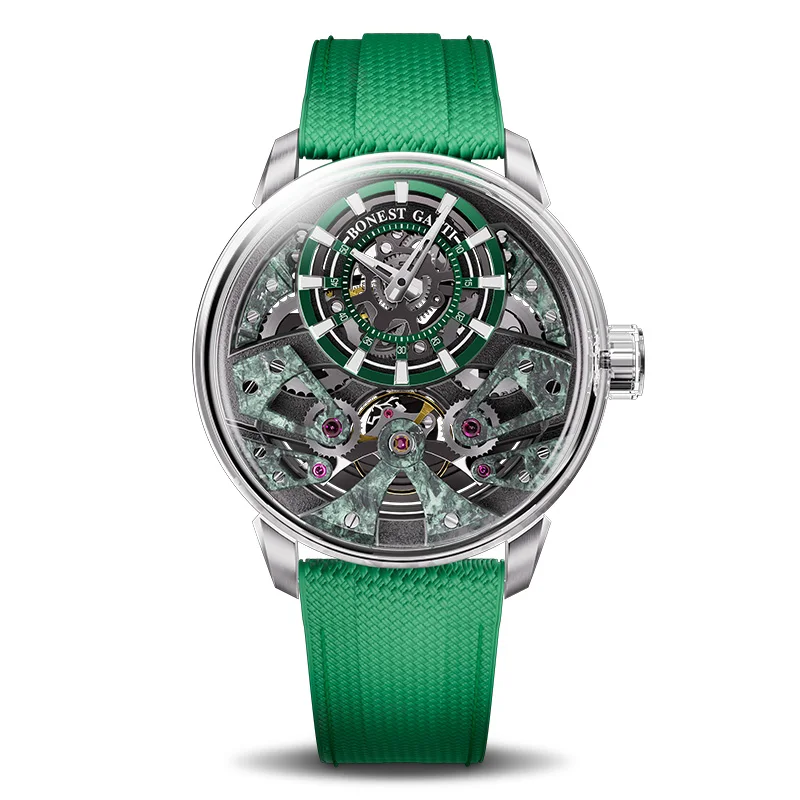 bonest gatti men's automatic mechanical watch sapphire glass 316 stainless steel skeleton mechanical wristwatch german brand Green skeleton watch band