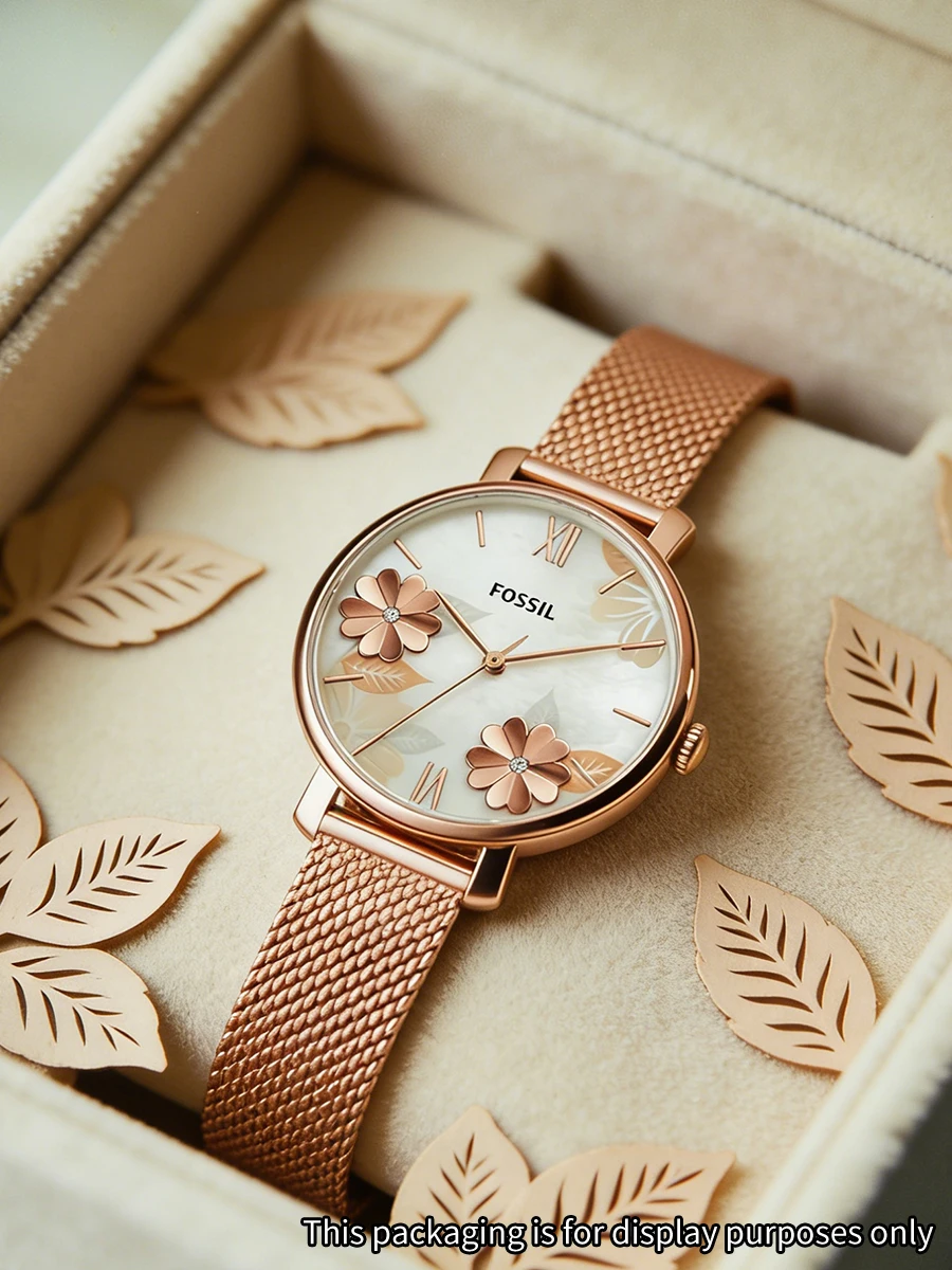 fossil es4534 luxury rose gold women watches stainless steel mesh strap quartz wristwatch mother of pearl clock reloj mujer Rose gold floral watch