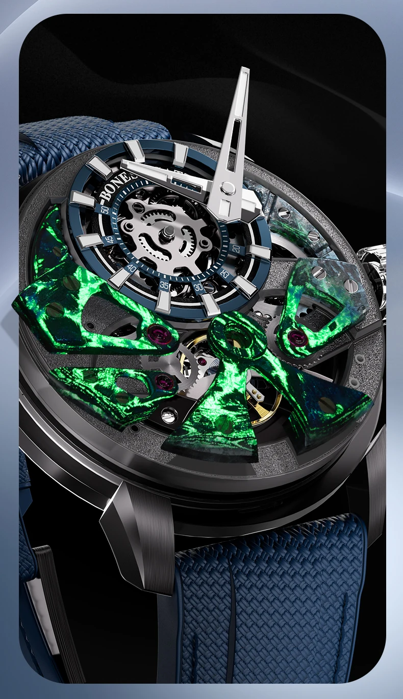 bonest gatti men's automatic mechanical watch sapphire glass 316 stainless steel skeleton mechanical wristwatch german brand Luxury watch with green accents