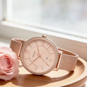 Rose gold watch with rose