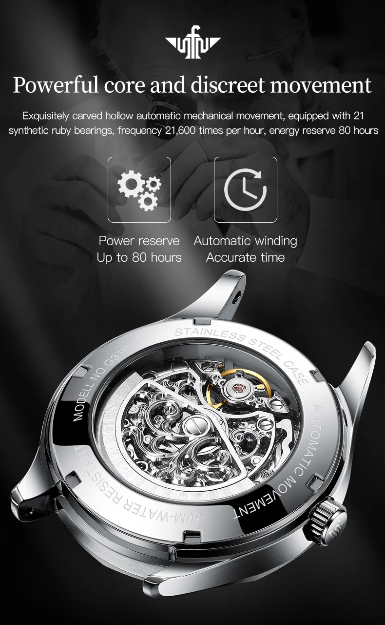 OUPINKE 3168 Skeleton Automatic Men’s Watch