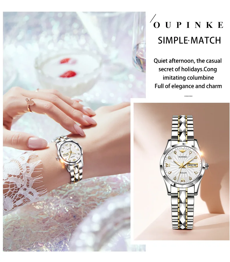 OUPINKE 3169 Women’s Mechanical Tungsten Steel Watch