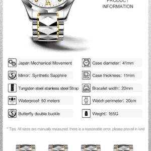 Luxury automatic stainless steel watch