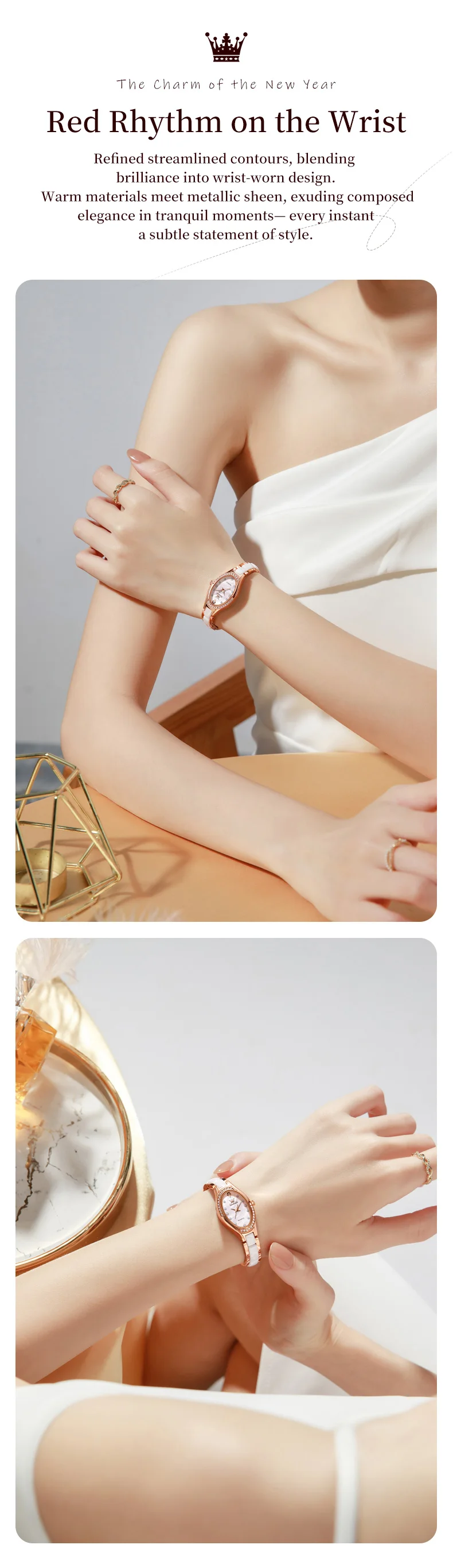 olevs brand new quartz watch for woman elegant luxury ceramics steel strap fashion oval diamond dial women's waterproof watches Elegant watch on wrist.
